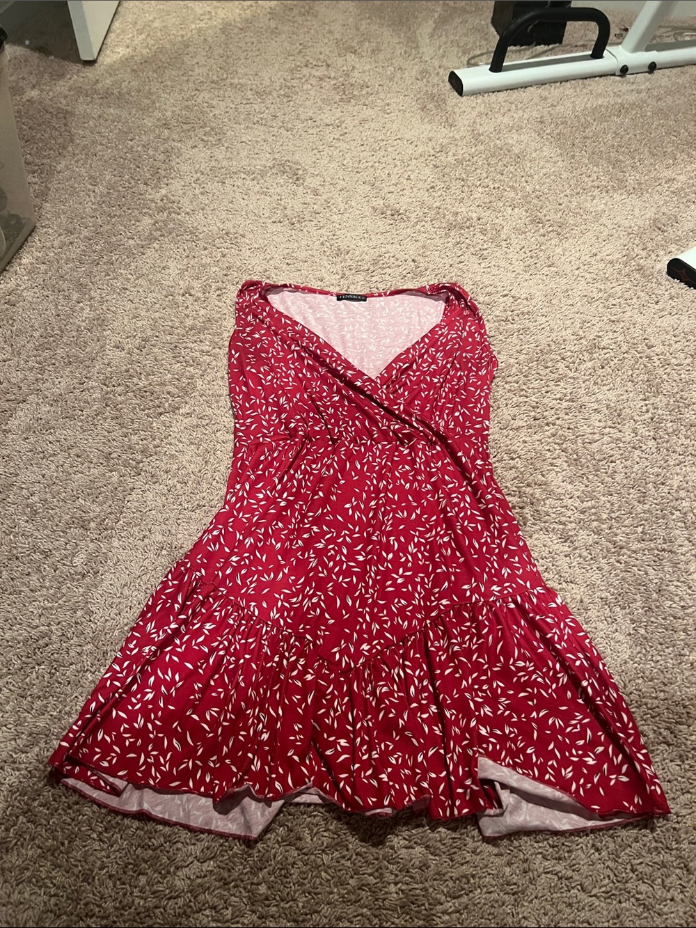 Red Floral Wrap-Style Summer Dress
